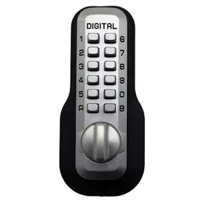212 MAIN Lockey M-220-SN Mechanical Keyless Surface Mount Slide Deadbolt - Satin Nickel, Door Hardware, Security Lock, Changeable Code Storefront Locks, Keyless Door Lock