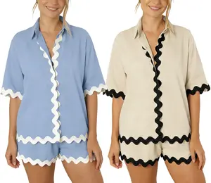 Brave-Luxe Women's Summer matching sets: 2-Piece Set with Button-Down Shirt and Lounge Shorts  , Loungewear, and Nightwear pajamas