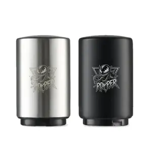 Popper Automatic Bottle Opener – Black & White Aluminum Bar Tool for Drink & Beverage | Holiday Home Bar Accessories, Gift for Him, Reusable Portable Utensil & Container