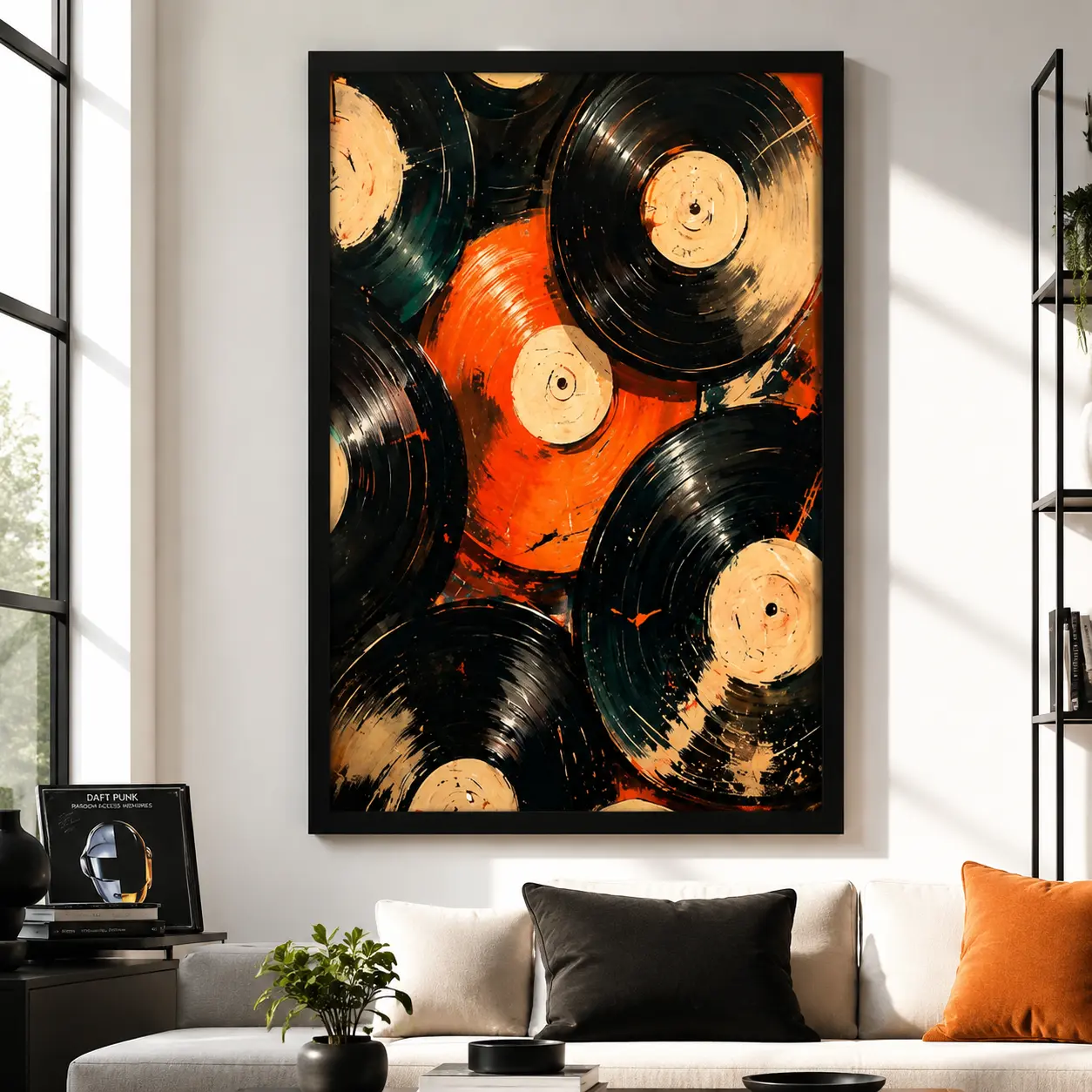 Vinyl Record Pattern Painting, Retro Record Wall Art, Music Poster, Art Print, Wall Art for Home Living Room Bedroom Decor, Ornaments, Modern Abstract Art, Vintage Design, Artistic Decoration