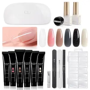 Poly Gel Nail Kit with UV Light – 6 Colors Nude, Pink & Black Builder Gel Starter Kit for Beginners – Nail Extension Set with Tools for DIY at Home