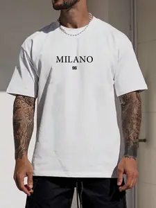 Men's Letter Print Drop Shoulder Sleep Tee, Casual Short Sleeve Round Neck Sleep Top for Daily Home Wear, Sleepwear Loungewear for Men, Crewneck, Menswear