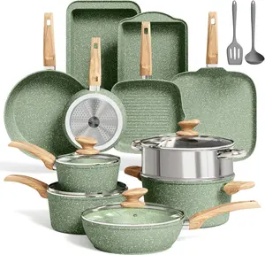MAISON ARTS Green Pots and Pans Set Non Stick, 17 Piece Induction Kitchen Cookware Sets, Non Toxic Granite Pan Sets for Cooking Nonstick