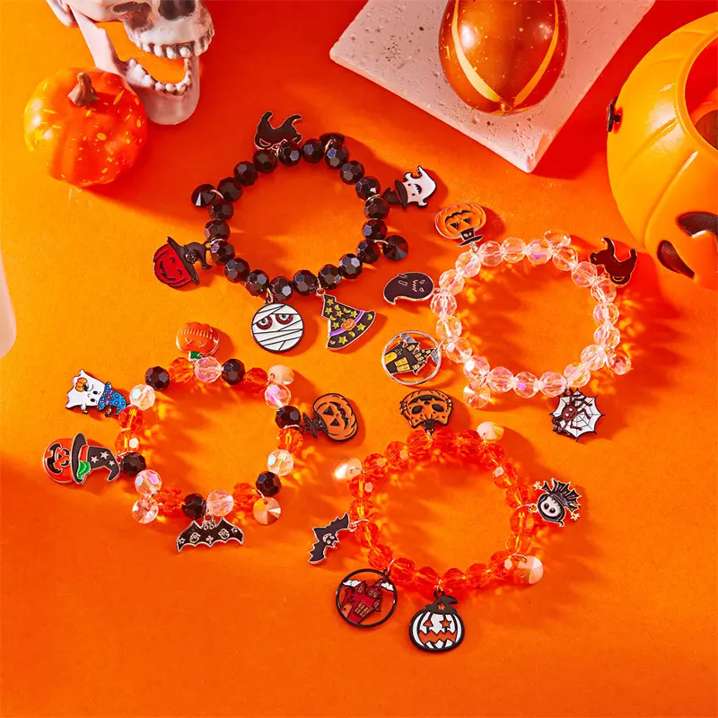 Pumpkin Spider Skull Alloy Beaded Bracelet custumes tiny  trinkets