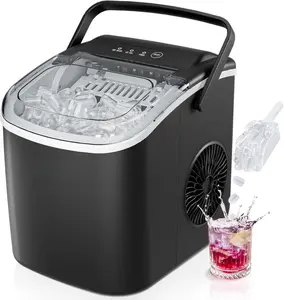 Euhomy Countertop Ice Maker Machine with Handle 26lbs in 24Hrs 9 Ice Cubes Ready in 6 Mins Auto-Cleaning Portable Ice Maker with Basket and Scoop for Home Kitchen Camping RV Black