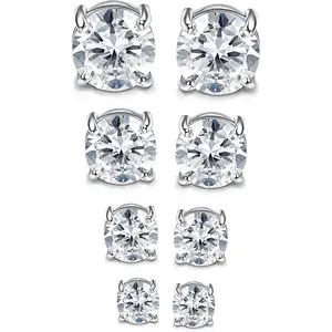 4-7MM Magnetic Earrings for Men Women Shiny Round Cubic Zirconia Stud Earrings for Non-Pierced Ears Hypoallergenic Stainless Steel Fake Earrings Not Easy to Fall off