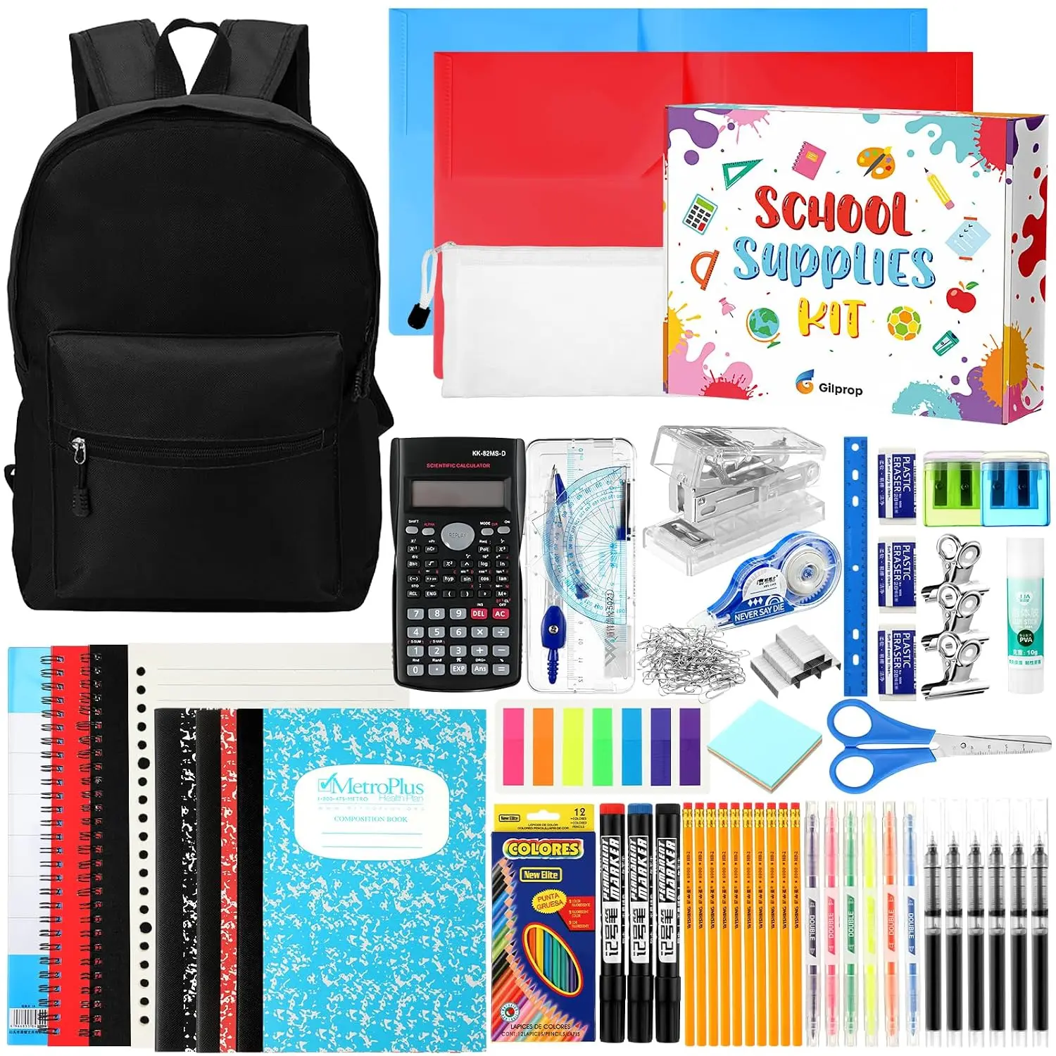 126 Pcs 2026 Middle High School Supplies Kit with Backpack for Student 6-12 Grades, Back to School Supplies Bulk Bundle Essential Notebook Calculator for Senior Student(Black)