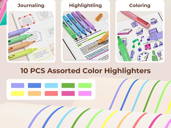 Four Candies Cute Pastel Highlighters, 10 PCS Highlighters Assorted Colors, Soft Chisel Tip, Clear Ink View, Aesthetic Highlighter Set for Organizing and Coloring & Back to School Supplies