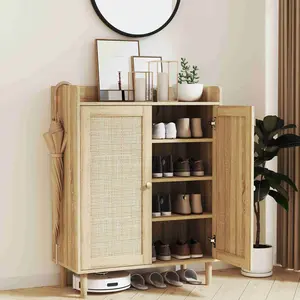 Modern Shoe Cabinet with Rattan Doors, Adjustable ShelvesWooden Design,4-Tier Storage for Entryway, Hallway,Closet & Bedroom Furniture,Natural