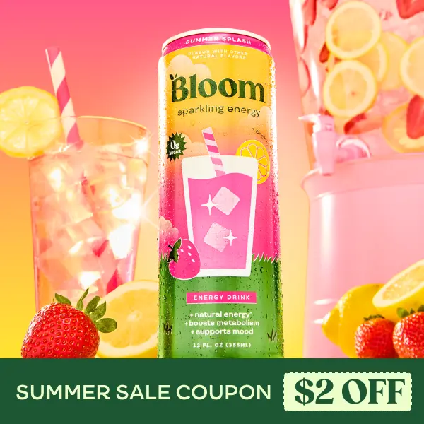 Summer Splash - Bloom Sparkling Energy Drink - Limited Time Flavor - Natural Caffeine, Zero Sugar, 180mg Caffeine - Antioxidant-Rich with Green Coffee Bean, Green Tea Extract, Prebiotics, 12oz 12 Pack