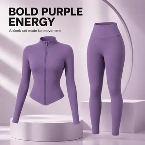 CKG Women's 2-Piece Sun Protection Activewear Set - Lightweight Zip-Up Jacket, High-Waist Leggings, Breathable Stretch Outfit for Running, Outdoor Sports Sauna Jogging Set Solid Tracksuit Set Seamless Gym Set