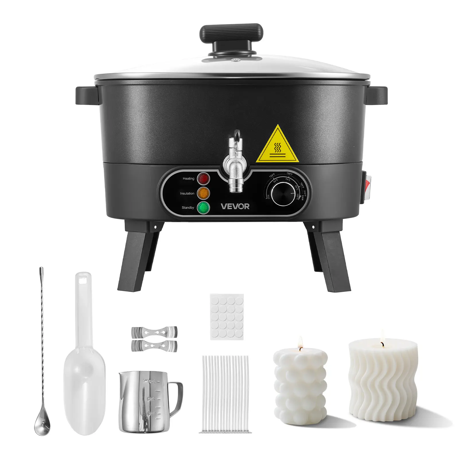 【Summerfinds】VEVOR 6.3 Qts Wax Melter for Candle Making, Fast & Even Heating, Easy Pour Spout, Temperature Control, Grooved Bottom for Non-Stick Flow, Ideal for Coconut Wax Candles, Body Care, Cosmetics, Gift-Ready DIY Tool, Fast And Even Heating
