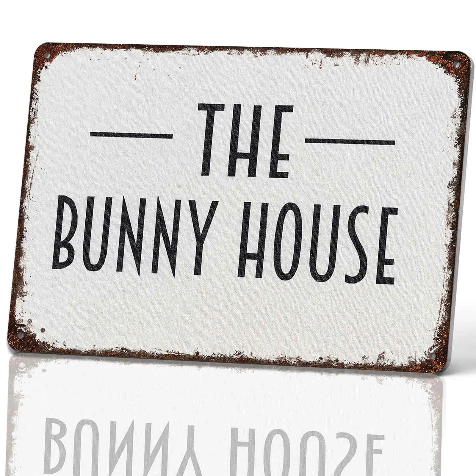 The Bunny House Metal Sign 8x12 Inch, Funny Aluminum Wall Decor for Home Rabbit Hut Bedroom Living Room