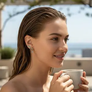 Synthetic Turquoise Flower Earrings Set | Dainty Hoop + Stud Set | Hypoallergenic Teardrop Charm Sterling Blossom