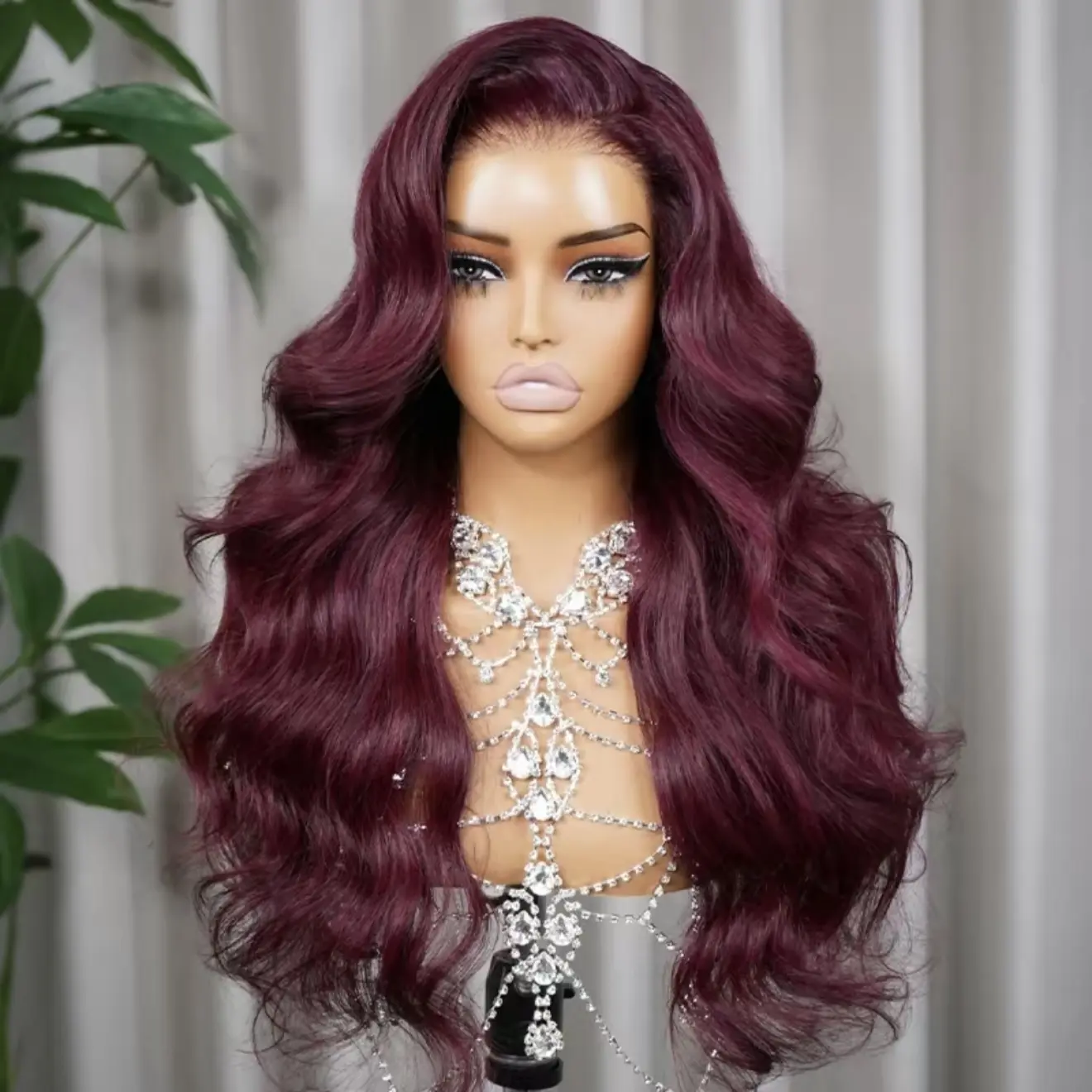 ISEE HAIR Plum Caspia Layered Cut Body Wave 7x5 Wear-Go Pre-Cut Lace Wig - Glueless, Middle/C-Part, Colored Unisex Lace Front Wig #TikTokShopBackToSchool #SohoChic, Glueless Wig