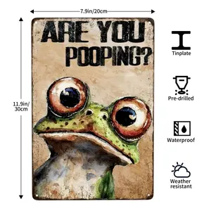 Vintage Metal Sign,8X12Inch Funny frog  Are you pooping? Tin Sign,Funny bathroom decorations