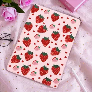 Case for iPad for Apple iPad Protective Cover Red Strawberry Suitable for iPad 9 Protection Sleeve 2021 Side Sticker Stand Tablet Shell 10. 2 Inch Cartoon Air5 with Pencil Slot Transparent Anti-Drop Pro11/Air4th /air 5th 10. 9inch 7/ 8/9 2024 iPhone Air 6