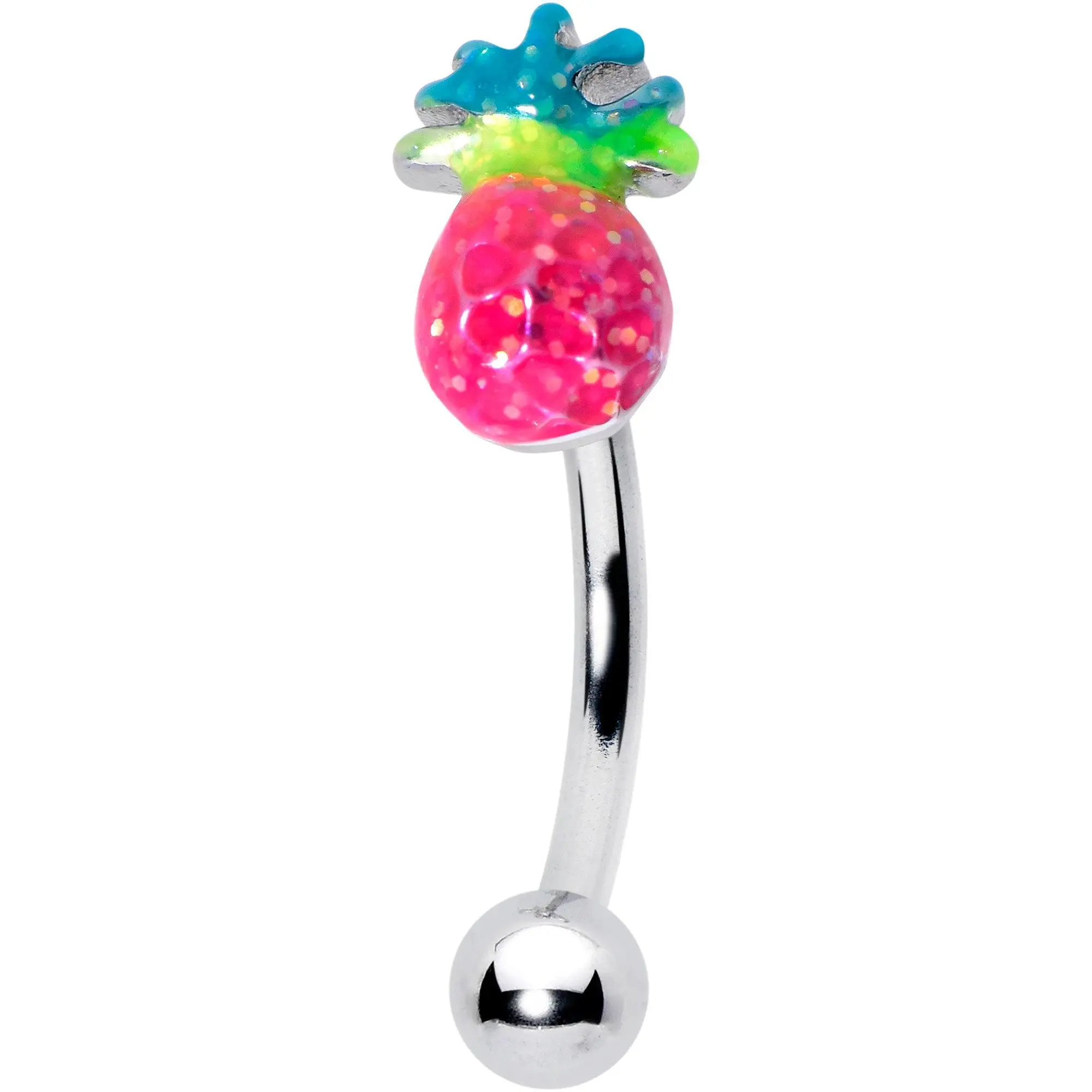 16 Gauge 5/16 Hot Tropical Pineapple Curved Eyebrow Ring 16 Gauge 5/16 Hot Tropical Pineapple Curved Eyebrow Ring