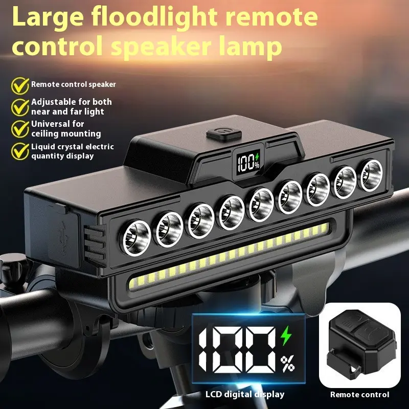 Horizontal super bright bicycle lights, high and low beam headlights USB Charging with speaker for long endurance night riding equipment LED Multiple lamp beads, foot pedal lights, camping lights, emergency lights
