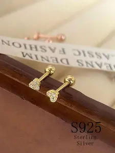 925 Sterling Silver Fashion Trendy Rhinestone Decor Heart Design Stud Earrings, Elegant Ear Jewelry for Women & Girls for Party, Daily Clothing Decor, Heart Shaped Earrings