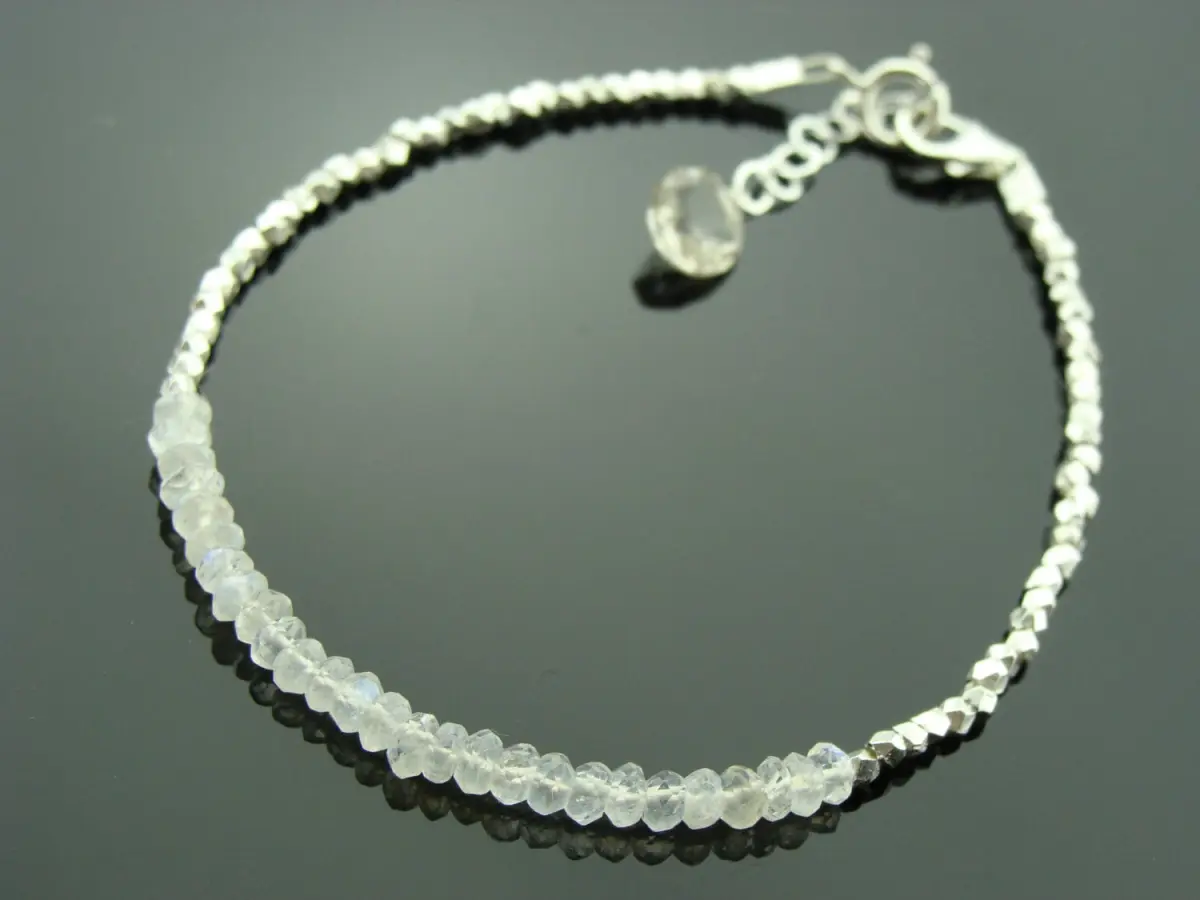 Rainbow Moonstone Bracelet · 925 Sterling Silver · Dainty Gemstone Jewelry · June Birthstone Gift for Her