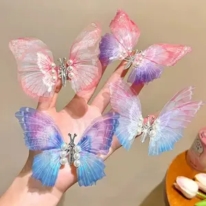 4 Pcs Light Green Moving Butterfly Alloy Duckbeak Hair Clips with Gradient Wing-Edge for Hair Styling Ideal as Hair Accessories