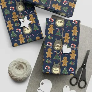 Wrapping Paper Sheets, Christmas My Neighbor Totoro Winter Theme Gift Wrap, Gingerbread Trees Pattern, Holiday Decor