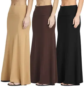 Real Essentials 3 Pack: Women's Ultra-Soft Flowy Maxi High Waisted Long Skirts (Available in Plus Size)