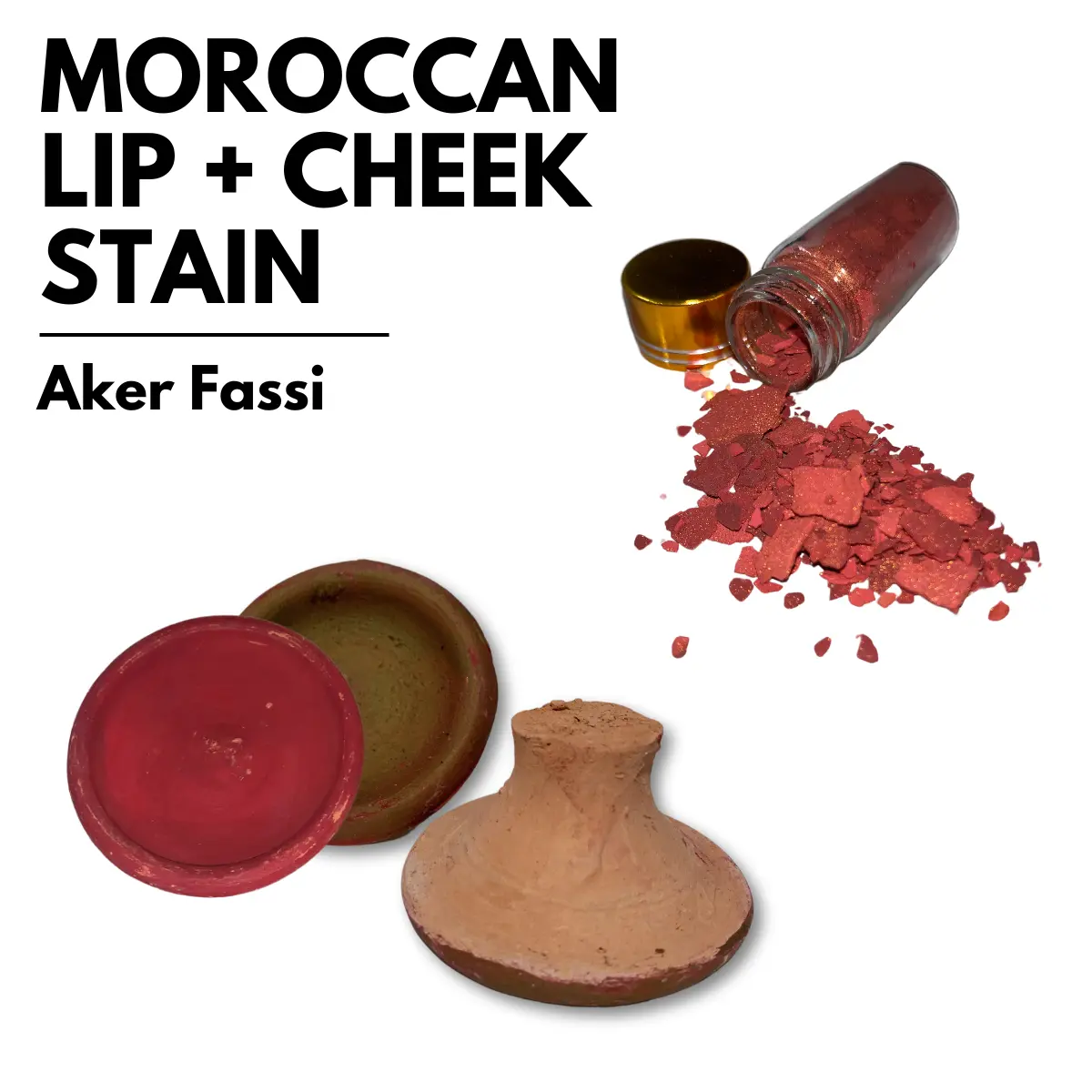 Moroccan Lipstick + cheek stain- Pure Aker Fassi powder. Made from Pomegranate bark and poppy petals. Natural Makeup Pigment Nourishing Blend Balm Radiant