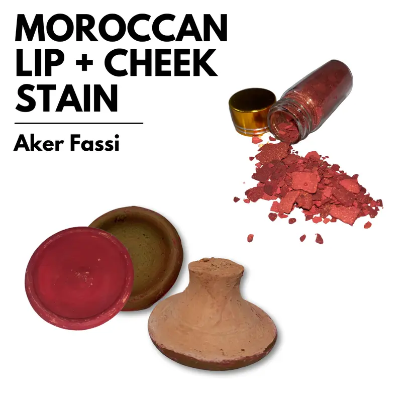 Moroccan Lipstick + cheek stain- Pure Aker Fassi powder. Made from Pomegranate bark and poppy petals. Natural Makeup Pigment Nourishing Blend Balm Radiant Cosmetic Cheek Tint
