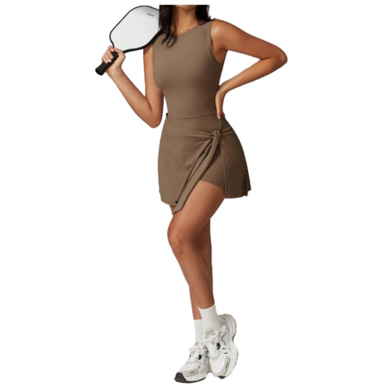 Womens Tennis Dress Wrap Skirt Built in Shorts Sleeveless Golf Athletic Romper Sundress Tie Front Spandex Durable Fabric