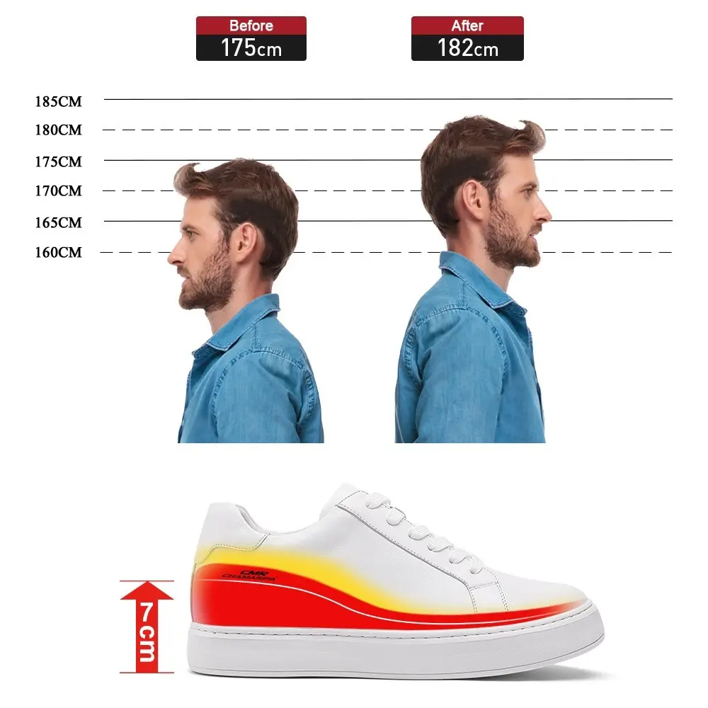 CMR CHAMARIPA Elevator Sneakers - High Increase Shoes - Casual Men's White Sneakers with 7cm Height Boost - Comfortable & Stylish Design