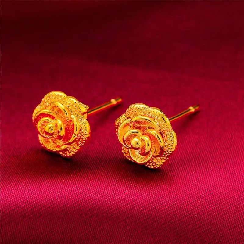Flower Earrings 24K Gold Color Stud Earrings for Women Nigerian Designer Earrings Party Wedding Jewelry Wholesale Gift