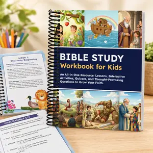 Bible Study Workbook for Kids, Christian Activity Book with Bible Lessons, Quizzes & Reflection Questions, Spiral Bound Faith-Based Learning Book for Sunday School, Homeschool and Church Gifts