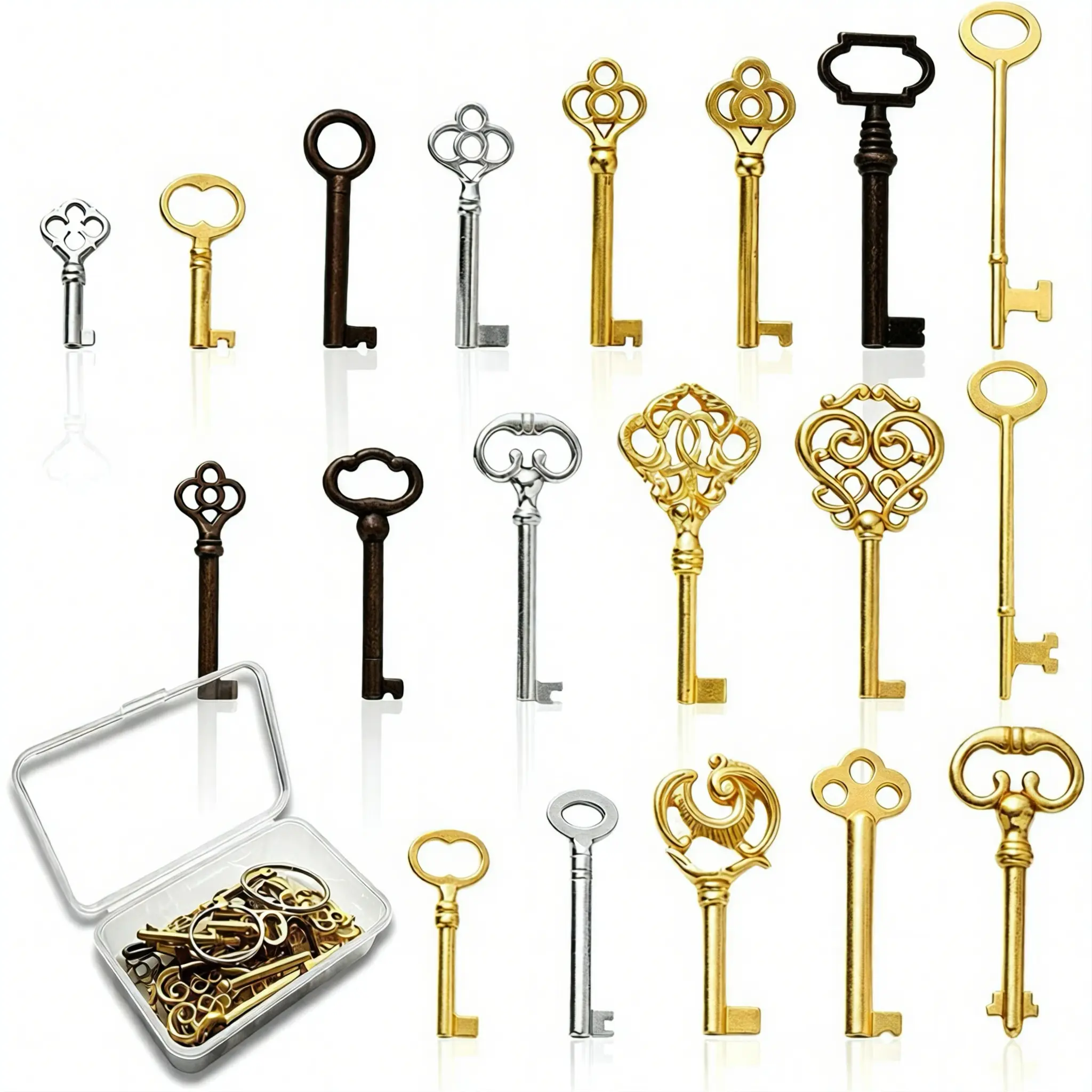 19Pcs Universal Hollow Barrel Skeleton Key Replacement Set - for Vintage Antique Furniture, Cabinet Doors Lock Opener