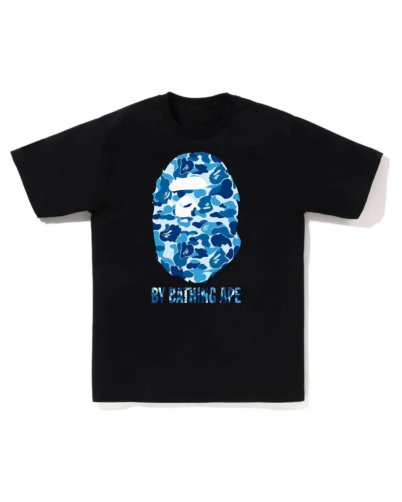 Unisex Black Streetwear Tee 2026 Trendy Blue Camo Ape Graphic Casual Hip Hop T-Shirt, Matching Couple