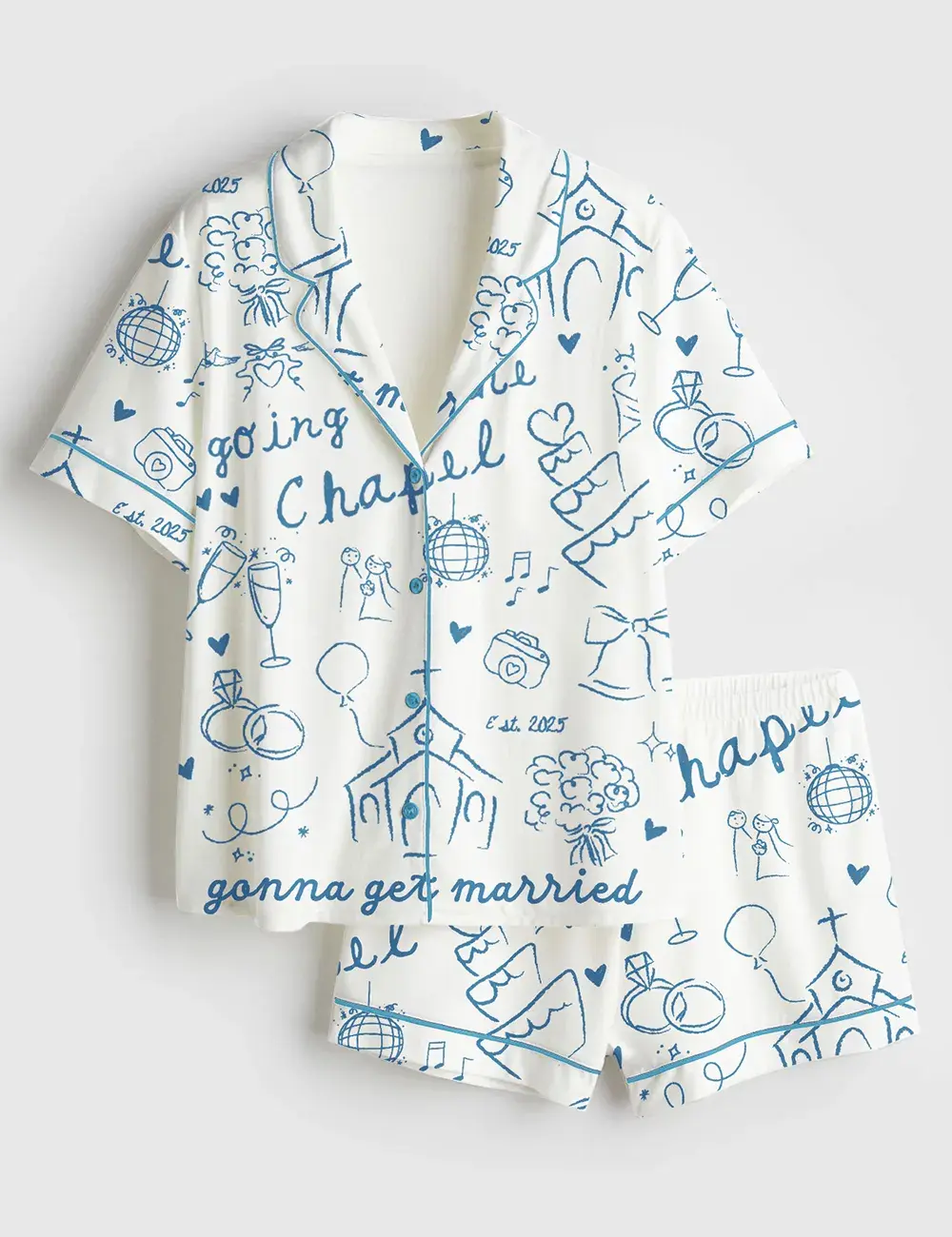 Going To The Chapel Set Pajamas, Gonna Get Married Bachelorette Bride Wedding Art Short Sleeve Pajama, Pajama Set Nightwear Women Gift