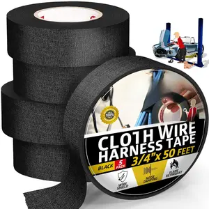 Wire Harness Tape, 3/4-Inch x 50-Foot (5-Pack), High Temp Wiring Loom Harness, Self-Adhesive Felt Cloth Electrical Tape for Automotive Engines, Noise Dampening, and  Protection