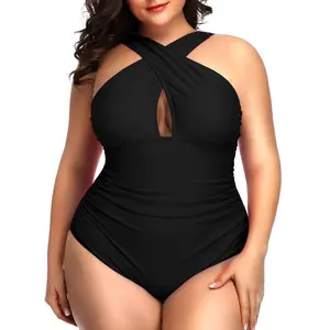 Daci Womens Front Cross Plus Size One Piece Swimsuits Tummy Control Keyhole Bathing Suits Swimwear