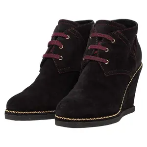 Pre-owned CHANEL Suede Small Leather Goods Coco Mark Wedge Short Boots
