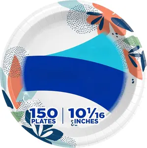 Large Paper Disposable Plates, 10 Inch, 150 Count, 2X Stronger, Microwave-Safe, Soak-Proof, Cut Resistant, Disposable Plates For Everyday Breakfast, Lunch, & Dinner Meals