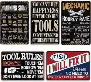 5-Piece Vintage Garage Tin Sign Set - Retro Mechanic Wall Art for Man Cave, Auto Shop & Garage - Funny Car Lover Decor - Perfect Gift for Boyfriend, Husband & Car Enthusiasts - 12x8 Inch Rustic Metal Signs