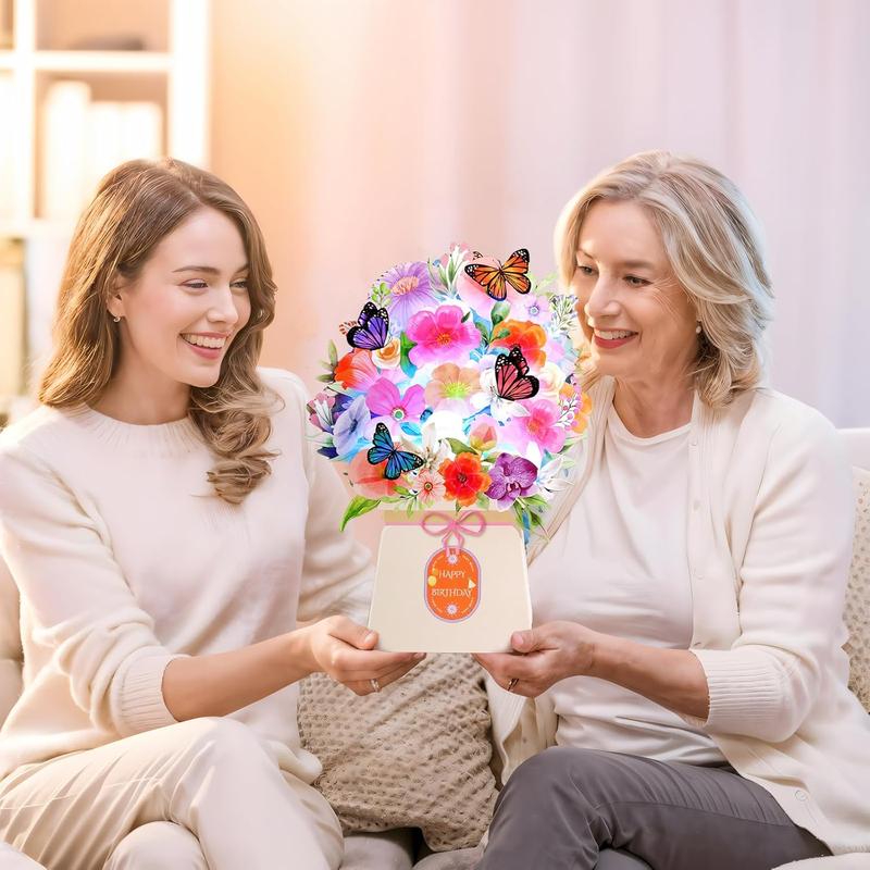 Birthday Cards, Light and Music Happy Birthday Card, Lily and Butterflies, 10 Inch Life Sized Forever Flower Bouquet 3D Pop Up Birthday Gift Card for Women Wife Mom Daughter Sister