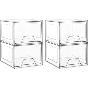 A Stackable Organizer Drawers, Clear Bathroom Makeup Organizer and Storage, Acrylic Plastic Organizers Bins for Vanity, Bathroom, Pantry, Kitchen