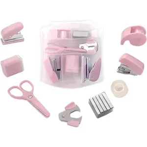 Mini Office Supply Kit Portable Case with Scissors, Mini Stapler,Tape Dispenser,Hole Puncher,Staples Mini Desktop Stapler for Office Or School Supplies : Office Products