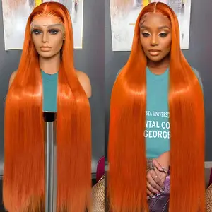 Bling Hair Ginger Colored 19A Brazilian Bone Straight 13x4 13x6 7x5 HD Swiss Lace Front Human Hair Wigs Glueless For Women Pre Plucked Baby Hair Around Natural Hairline 180 Density