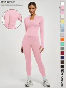 New Women's Solid Color High-End Casual Long Sleeve Quick-Dry Sports Set, Essential Yoga Jacket and Elastic Tight Yoga Pants Activewear