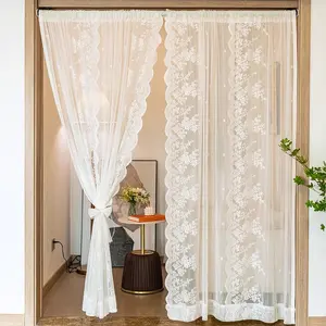 French Lace Sheer Curtains Set, 2pcs Elegant Voile Drapes for Living Room & Bedroom Decor, Special Design for Home Decoration