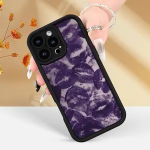 Case for iPhone 16 Pro Max 15 Plus 14 13 12 11 XS XR Stylish Purple Lip Wrinkle Pattern Drop Protection Shockproof Soft Silicone Smartphone Cover Valentine Gift For Girls and Women