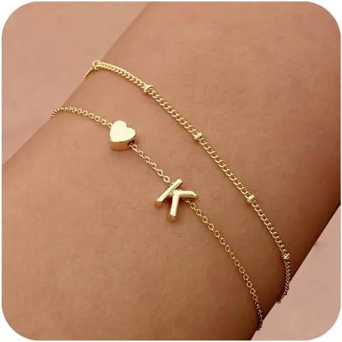 Tewiky Initial Heart Bracelets for Women Trendy Letter Charm Cute Simple Chain Jewelry Gift ideas For Valentine's Day gifts